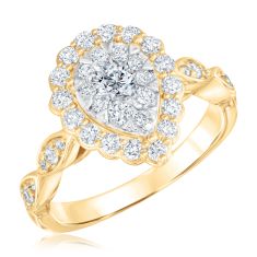 1ctw Pear-Shaped Diamond Composite Yellow Gold Engagement Ring | Glow Collection
