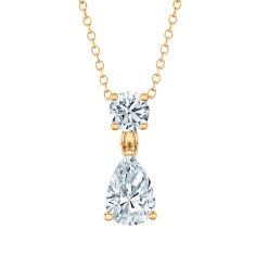 1ctw Pear and Round Lab Grown Diamond Yellow Gold Pendant Necklace