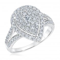 1ctw Pear Diamond Cluster White Gold Engagement Ring | Harmony Collection