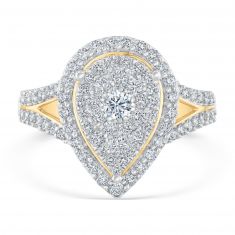 1ctw Pear Diamond Composite Halo Yellow Gold Engagement Ring - Harmony Collection