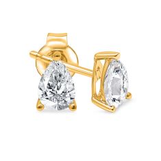 1ctw Pear Lab Grown Diamond Yellow Gold Solitaire Stud Earrings