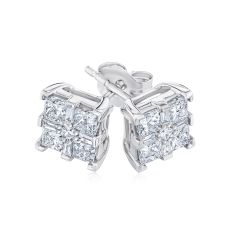 1ctw Princess and Baguette Diamond White Gold Stud Earrings