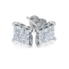 1ctw Princess Diamond Composite White Gold Stud Earrings