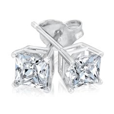 1ctw Princess Diamond Solitaire White Gold Stud Earrings - Heritage