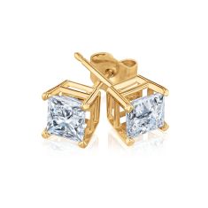 1ctw Princess Diamond Solitaire Yellow Gold Stud Earrings