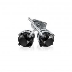 1ctw Round Treated Black Diamond Solitaire White Gold Stud Earrings