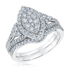 1ctw Round Diamond Composite Halo White Gold Engagement and Wedding Ring Bridal Set - Harmony Collection