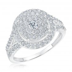 1ctw Round Diamond Composite Halo White Gold Engagement Ring | Harmony Collection