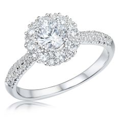 1ctw Round Diamond Halo White Gold Engagement Ring