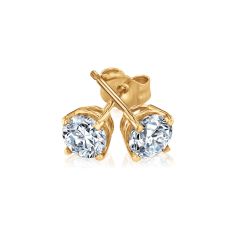 1ctw Round Diamond Solitaire Yellow Gold Stud Earrings