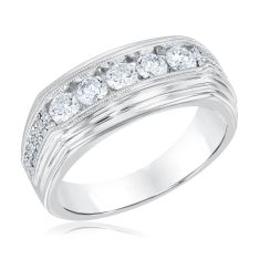 1ctw Round Diamond White Gold Band - Men's