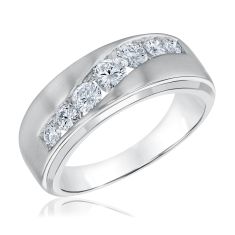 1ctw Round Lab Grown Diamond White Gold Band | Men's