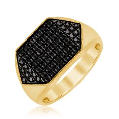 1ctw Treated Black Diamond Cluster Yellow Gold Ring - Men's