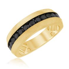 1ctw Treated Black Diamond Textured Yellow Gold Band - Men's