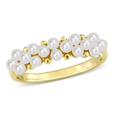 2-2.5mm White Freshwater Cultured Pearl Yellow Gold Band Ring