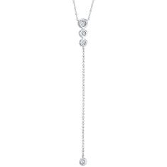 Shy Creation 1/4ctw Diamond Halo 14k White Gold Lariat Necklace