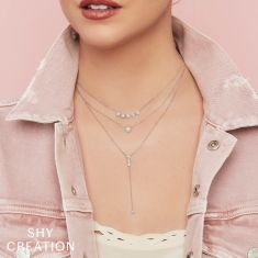 Shy Creation 1/4ctw Diamond Halo 14k White Gold Lariat Necklace