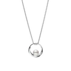 MIKIMOTO Akoya Cultured Pearl 18k White Gold Circle Pendant Necklace 1