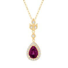 Downton Abbey | Lady Mary - Rhodolite Garnet and 1/8ctw Diamond Yellow Gold Pendant Necklace 1