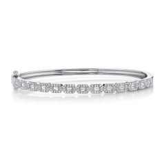 image of Shy Creation 7/8ctw Baguette and Round Diamond 14k White Gold Bangle Bracelet with sku:20324372