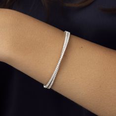 REEDS Flexible 2 3/4ctw Diamond White Gold Double Row Wrap Bangle Bracelet