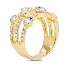 Shy Creation 1 1/2ctw Diamond 14k Yellow Gold Triple Row Ring