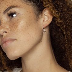 1/4ctw Diamond Heart Sterling Silver Hoop Drop Earrings