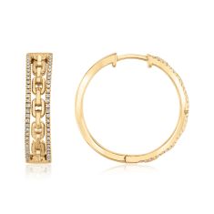 1/5ctw Diamond 10k Yellow Gold Link Hoop Earrings 1