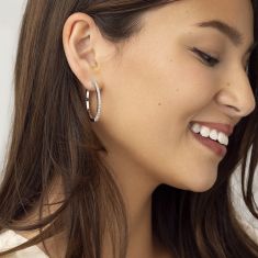 1/5ctw Diamond Sterling Silver Hoop Earrings 30mm