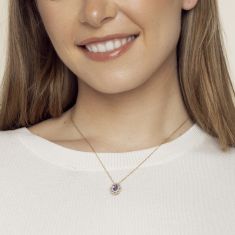 Downton Abbey Dowager Countess - Oval Amethyst and 1/5ctw Diamond Yellow Gold Pendant Necklace