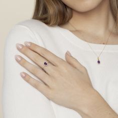 Oval Amethyst and 1/6ctw Diamond Yellow Gold Ring - Watercolor Collection