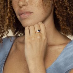 Oval Blue Sapphire and 1/3ctw Diamond Yellow Gold Ring - Watercolor Collection