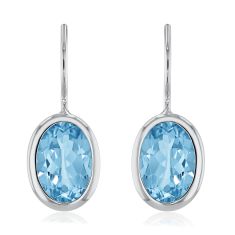 Breuning Oval Blue Topaz Sterling Silver Drop Earrings