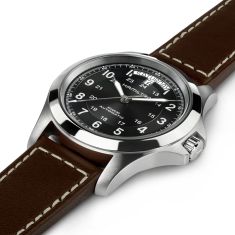 Hamilton Khaki Field King Auto Black Dial Brown Leather Strap Watch 40mm - H64455533