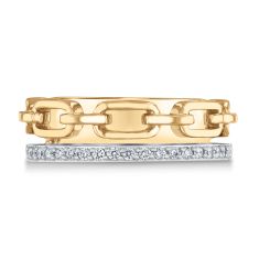 Breuning 1/5ctw Diamond Link Two-Tone 14k Yellow and White Gold Ring