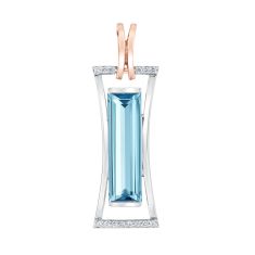 Breuning Baguette Blue Topaz 1/10ctw Diamond Two-Tone Rose and White Pendant 1