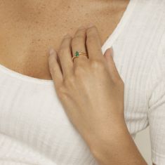 Emerald and Diamond Accent Yellow Gold Ring