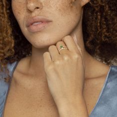 Emerald and 1/5ctw Diamond Asymmetrical Yellow Gold Ring