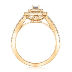 1ctw Emerald Diamond Halo 14k Yellow Gold Engagement and Wedding Ring Bridal Set - Glow Collection