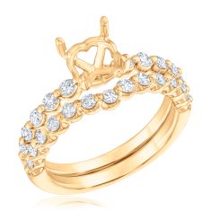 5/8ctw Diamond Yellow Gold Engagement Ring Setting and Wedding Band Bridal Set 1