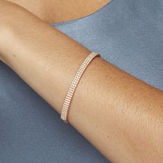 REEDS Flexible 1 1/2ctw Diamond Yellow Gold Triple Row Bangle Bracelet