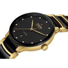 Rado Centrix Automatic Diamonds Black Dial Two-Tone Yellow Gold-Tone Stainless Steel and Black High-Tech Ceramic Middle Link Bracelet Watch 39.5mm - R30008742