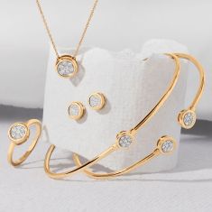 Papyrus 1/10ctw Diamond Yellow Gold Round Station Bangle Bracelet