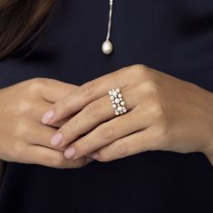 Freshwater Cultured Pearl and Created White Sapphire Sterling Silver Ring