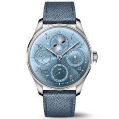 IWC Portugieser Perpetual Calendar 44 Horizon Blue Dial Blue Leather Strap Watch 44.4mm  - IW503703