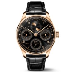 IWC Portugieser Perpetual Calendar 44 Black Dial Black Leather Strap Watch 44mm - IW503702