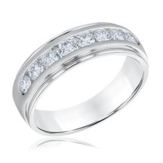 Men's 1ctw Round Lab Grown Diamond 10k White Gold Wedding Band