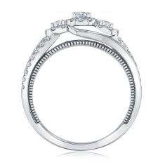 3/4ctw Oval Diamond Halo Three-Stone 14k White Gold Engagement Ring - Couture Collection