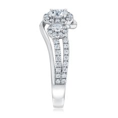3/4ctw Oval Diamond Halo Three-Stone 14k White Gold Engagement Ring - Couture Collection