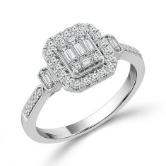 3/8ctw Emerald-Shaped Diamond Composite 14k White Gold Engagement Ring - Harmony Collection